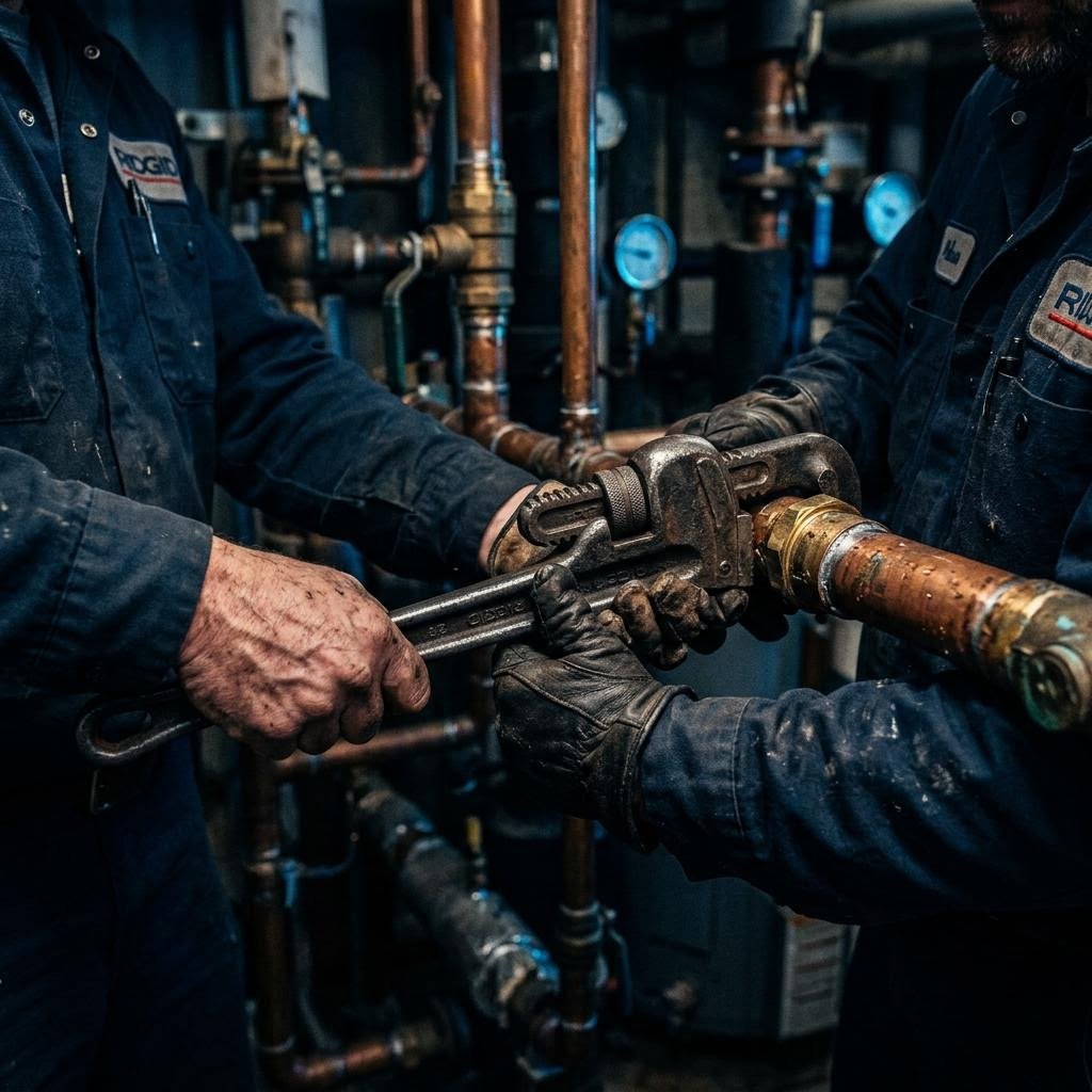 Plumber working on a pipe repair